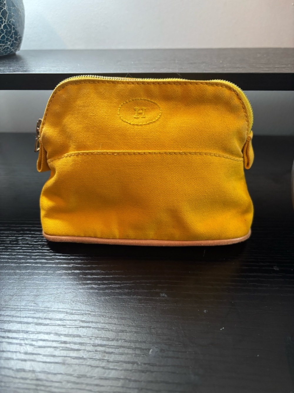 Authentic HERMÈS Bolide Mini Pouch Yellow Canvas Makeup Bag Clutch
